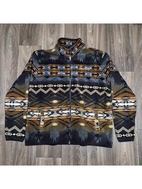 Arctic Image Jacket Mens Large Brown Aztec Southwestern Fleece Tribal VTG 90s